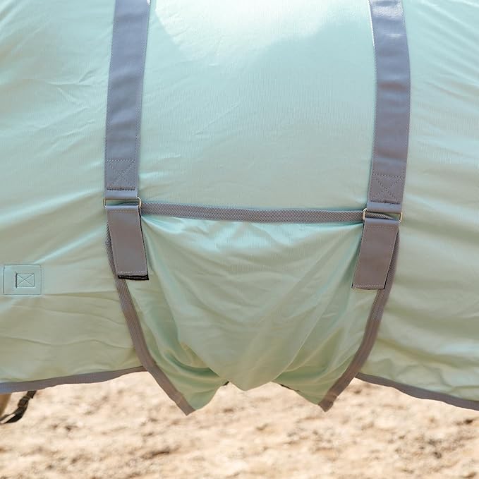 Horse Fly Sheet with Detachable Neck Cover & Belly Wrap, Adjustable Fly Sheet for Horses, Ventilated Airflow Mesh Equine Cooling Summer Flysheet Green 81
