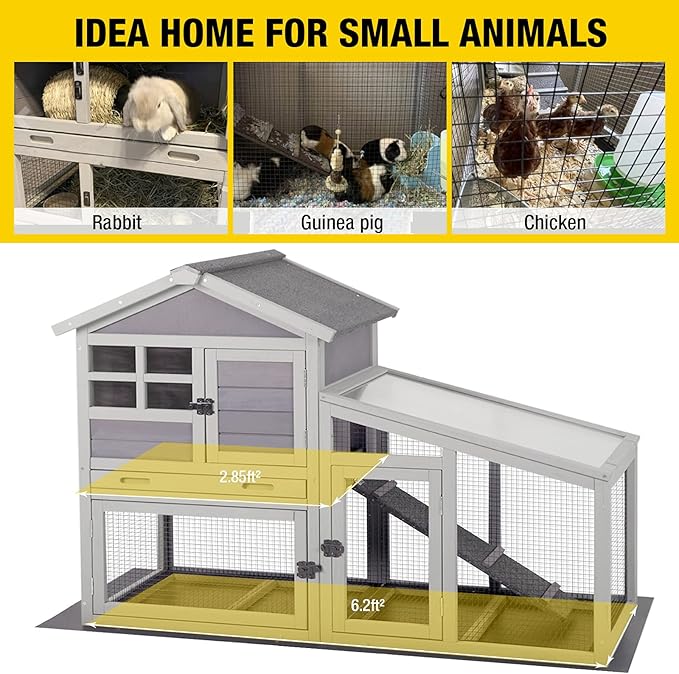 Aivituvin Rabbit Hutch Outdoor Chickecn Coop Indoor Bunny Cage with Pull Out Tray,Upgrade Version,Removable Bottom Wire Mesh 53.4" L x 23.6" W x 38.1" H