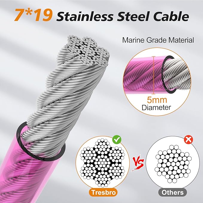 Tresbro 50 FT Dog Tie Out Cable with Spring, Shock Absorbing Tether Chains for Outside Aavilable in 10/15/20/25/30/40/50/70/100/120 FT, Heavy Duty Leads for Yard for Medium & Large Dogs Up to 500 LBS