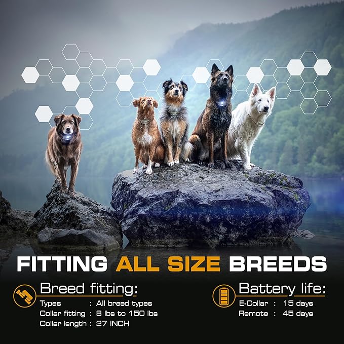 INVIROX Dog Shock Collar [Ultra K9 Hunting Series] 124 Training Levels, 4 Powerful Modes with Night-Light and ¾ Mile Range 100% Safe Dog Training Collar for Large Dogs IP67 Waterproof