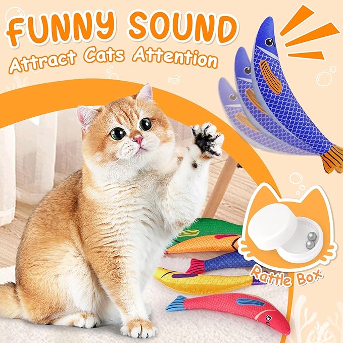 Cat Toys for Indoor Cats, 6 Pack Interactive Catnip Toys for Bored, Kitten Kicker Toy for Kitty with Sound, Cat Chew Toys for All Breeds