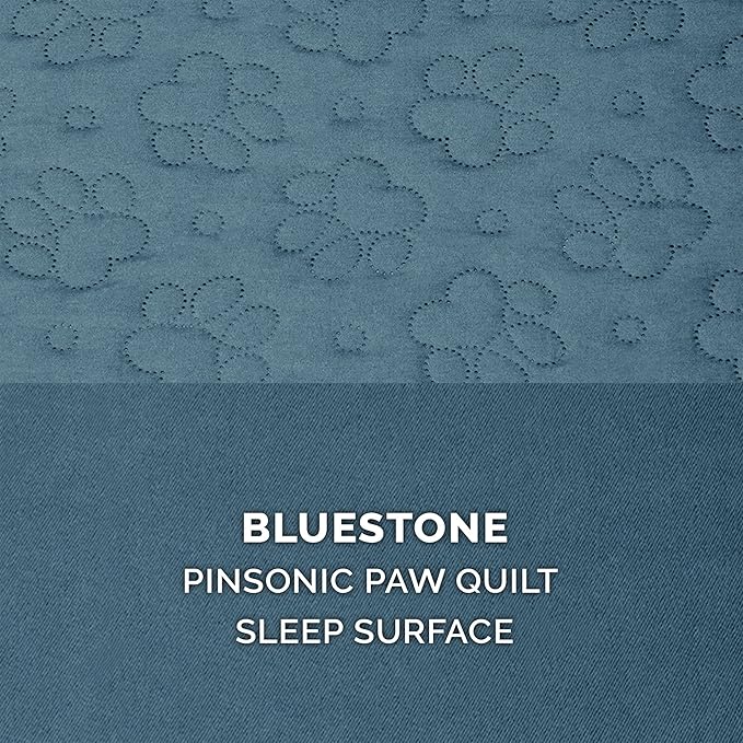 Furhaven Cooling Gel Dog Bed for Large Dogs w/ Removable Bolsters & Washable Cover, For Dogs Up to 95 lbs - Pinsonic Quilted Paw L Shaped Chaise - Bluestone, Jumbo/XL