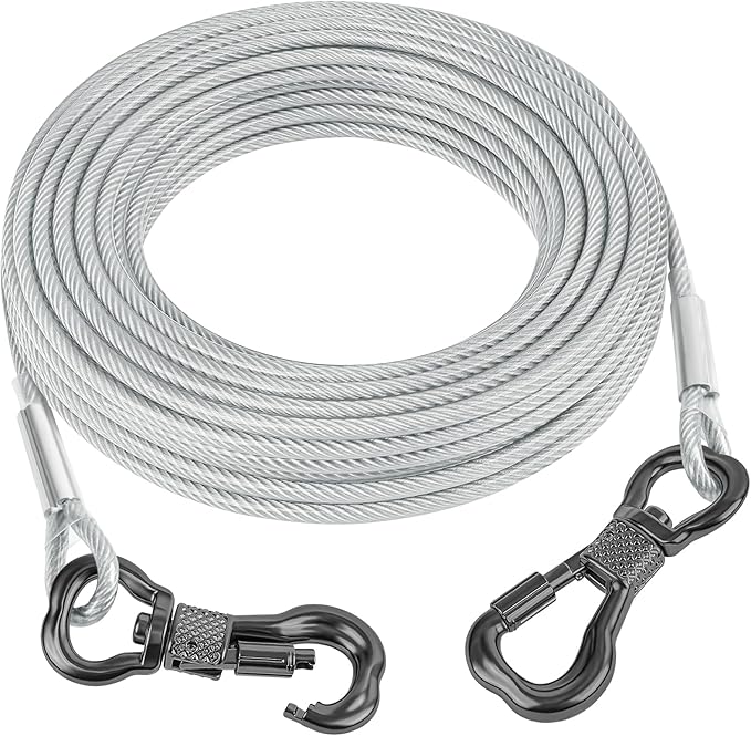 Tresbro 100FT Reflective Tie Out Cable for Dogs Up to 250 Pounds, Steel Wire Lead Leash Cable with Stainless Dual Fix Buckle, Lightweight and Enduring, Outdoor Dog Chains for Outside,Yard,Camping