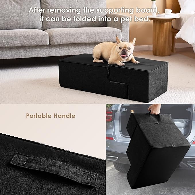 EHEYCIGA Dog Stairs for Bed 20" H, 4-Step Extra Wide Dog Steps for High Bed, Pet Steps for Small Dogs and Cats, Non-Slip Balanced Pet Ramp Indoor, Black