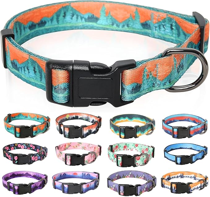 HEELE Dog Collar, Adjustable Soft Dog Collar for Small Medium Large Dogs,Floral Patterned Puppy Collars with Quick Release Buckle M Length 13.39''-20.87''