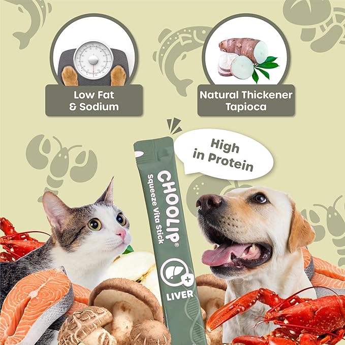 Squeeze Vita Stick Lickable Treats for Dogs & Cats. 7 Liver Support Sticks with Essential multivitamins. Soft and Tasty Paste for All Life Stages, Supporting Liver Health