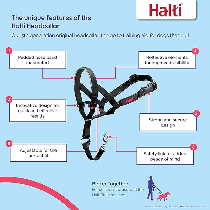 HALTI Headcollar - to Stop Your Dog Pulling on The Leash. Adjustable, Reflective and Lightweight, with Padded Nose Band. Dog Training Anti-Pull Collar for Medium Dogs (Size 3, Deep Walnut)