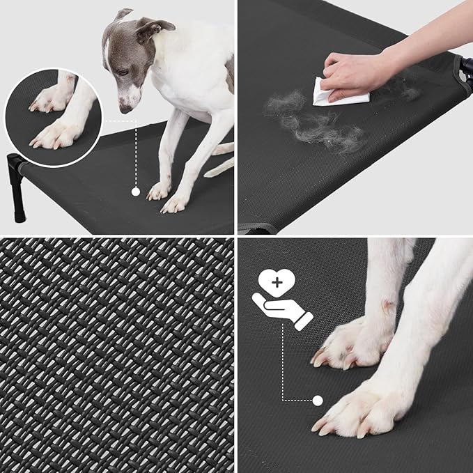 pettycare Elevated Outdoor Dog Bed - Dog Cots for Large Dogs XL, Heavy Duty Raised Cot Waterproof, Cooling Pets Bed with Washable Durable Teslin Mesh and Non Slip Feet, 49 Inches, Black