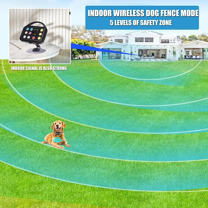 Plkm Dog Wireless Fence Indoor Outdoor Electric Fence Dog Training Collar 3 in 1 Pet Intelligent System, Out-of-Range Reminder AI Technology, Adjustable Range Shock Strength, Waterproof Rechargeable