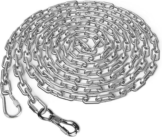 Tresbro Heavy Duty Dog Chains for Outside, 15FT Stainless Steel Tie Out Cable with Swivel Hook for Large Dogs, Metal Chew Proof Pet Runner Chain Leash Lead for Outdoor Camping Hiking Yard, 5MM