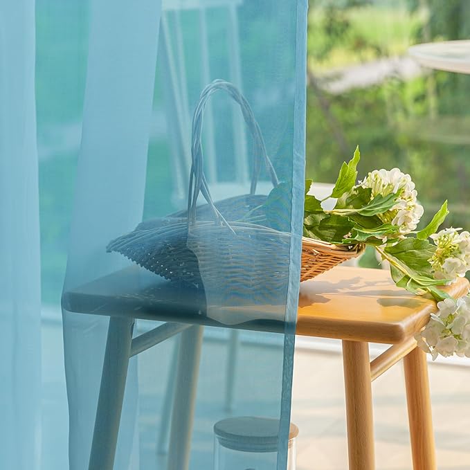 HolidayIdeas All Weather Outdoor Patio Curtains 6 Pcs Linen Look Rod Pocket Sheer Outdoor Curtains for Pool Side, Porch, Balcony, Pergolas,Cabana, Aqua,54x108 Inch