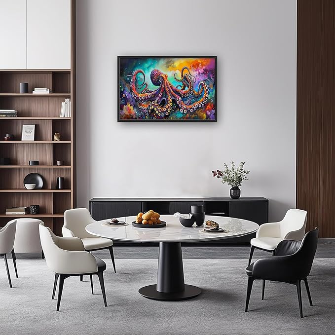 Quorin Octopus Large Wall Art Abstract Colorful Octopus Pictures Sea Ocean Animal Wall Decor Canvas Print Painting Artwork for Bathroom Living Room Bedroom 36L x 24W