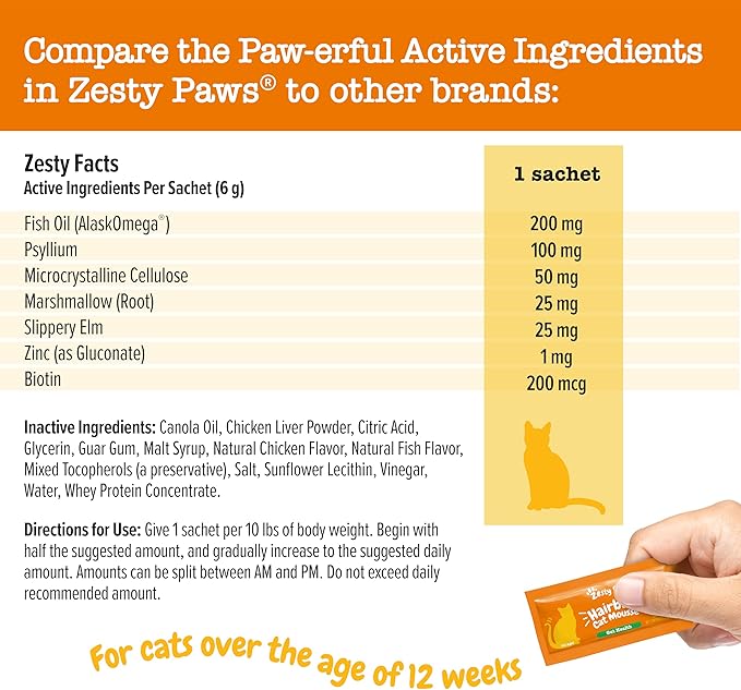 Zesty Paws Hairball Cat Mousse - Hairball Treats for Cats Digestive Support - Lickable Cat Vitamin Treats for Skin & Gut Health - Squeezeable Puree Tube for Furball Relief - Chicken 14ct
