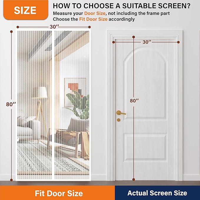 Magnetic Screen Door，Screen Door Mesh，Keep Bugs Out, Heavy-Duty Mesh Curtain,Pet and Kid Friendly, Works with Front Doors, Sliding Doors（47x80 Inch White