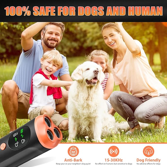 Lamido 4 in 1 Dog Bark Deterrent Devices with Functions Display Panel, 2500 mAh Type-C Rechargeable Anti Barking Device for Dogs, Ultrasonic Dog Training Device up to 35 Ft Effective Control Range