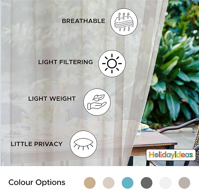 HolidayIdeas All Weather Outdoor Patio Curtains 6 Pcs Linen Look Rod Pocket Sheer Outdoor Curtains for Porch, Balcony, Gazebo, Pergolas,Cabana,Cloud Grey, 54x108 Inch, 6 Pcs