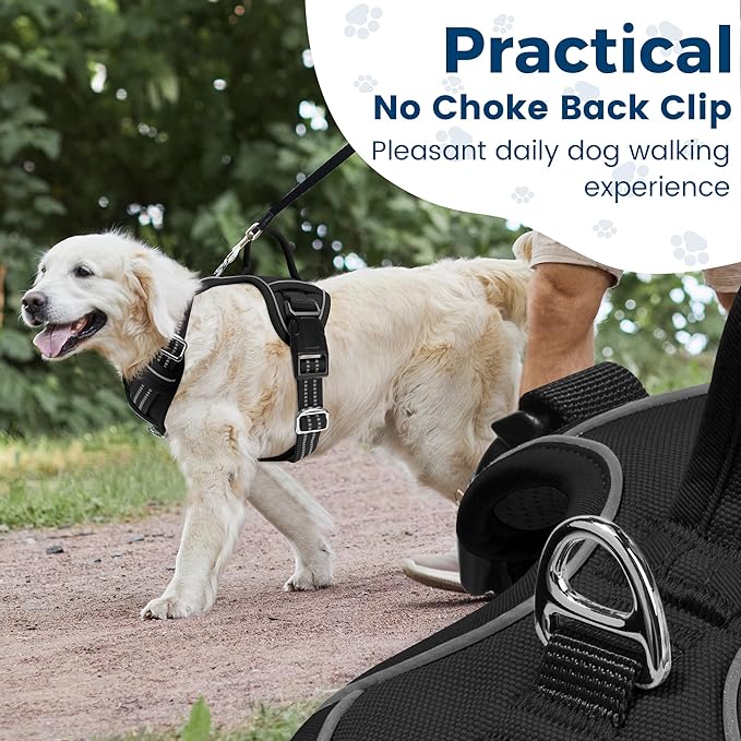 Funfox Dog Harness No Pull, Adjustable Dog Vest Harness Super Soft, 2 Leash Clips Anti Pull, Vertical Handle Easy to Control, Reflective Night Walking for XLarge Breed, Black, XL