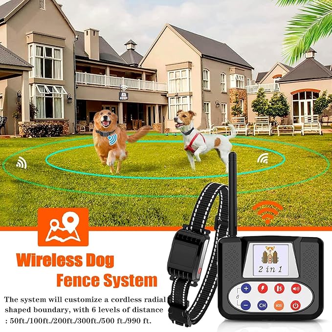 Wireless Dog Fence, Electric Dog Fence & Remote Training Shock Collar 2-in-1,Waterproof Rechargeable, Cover Up to 8 Acre, Portable Pets Safe Containment System for Outdoor,Yard,Indoor,for1dog