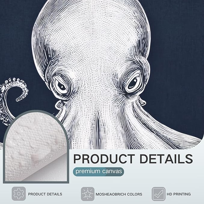 Octopus Wall Decor, Octopus Canvas Wall Art, Ocean Wall Decor,Sea Animal Canvas to Paint for Bathroom, Living Room, Bedroom (24" x 36" x 3 pcs)