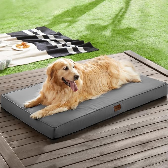 BFPETHOME Outdoor Dog Bed for Large Dogs, Waterproof, Orthopedic with Removable Washable Cover, Egg Crate Foam Mat (42 x 30 In, Dark Grey)
