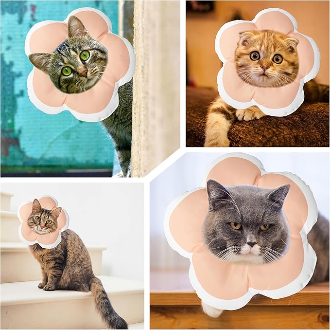 Cat Cone Collar Soft, Waterproof Cats Cones to Stop Licking After Surgery, Adjustable Soft Elizabeth Cats Collars for Wound Healing, Flower Shape Cat Recovery Collar (Pastel Orange, Large)
