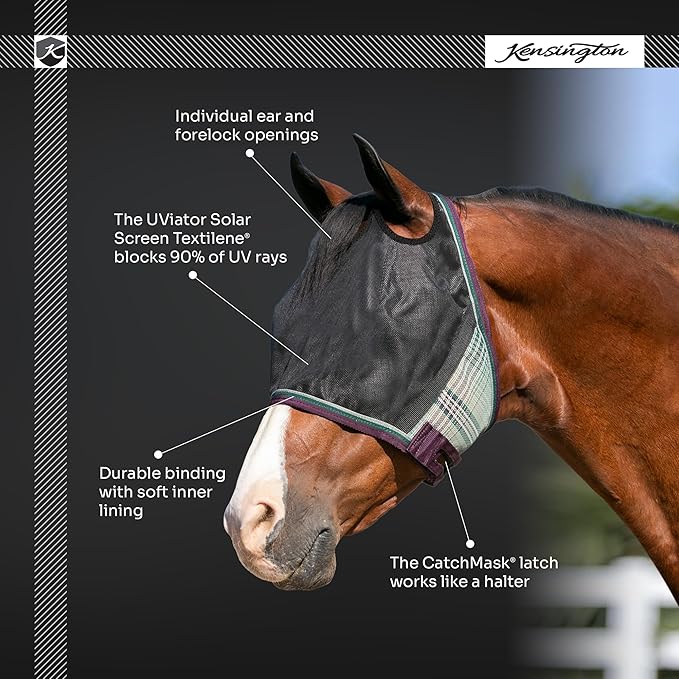Kensington 90% UV Fly Mask CatchMask UViator - Without Ears & Forelock Freedom Web Trim Size: Medium Color: 500 - Desert Sand
