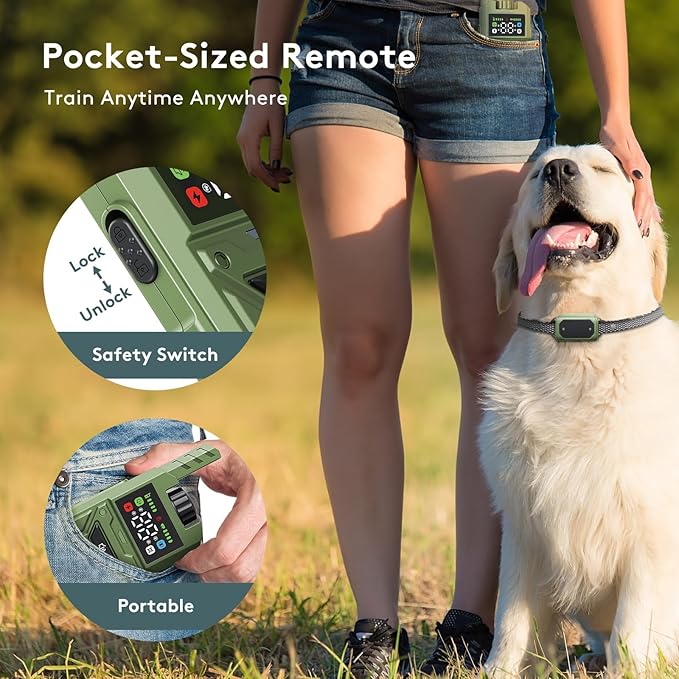 Wireless Dog Fence & Training Collar – Waterproof Electric Fence System with Remote, Pet Containment, Adjustable Range 33–1000ft, Safe Shock/Vibration/Beep Modes (Green)