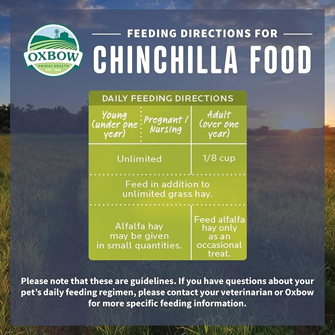 Oxbow Essentials Chinchilla Food, Made Alfalfa, Vitamin & Mineral Rich Food for Chinchillas, Small Animal Pet Pellets, Made in USA, High Fiber, 25 lb Bulk Bag