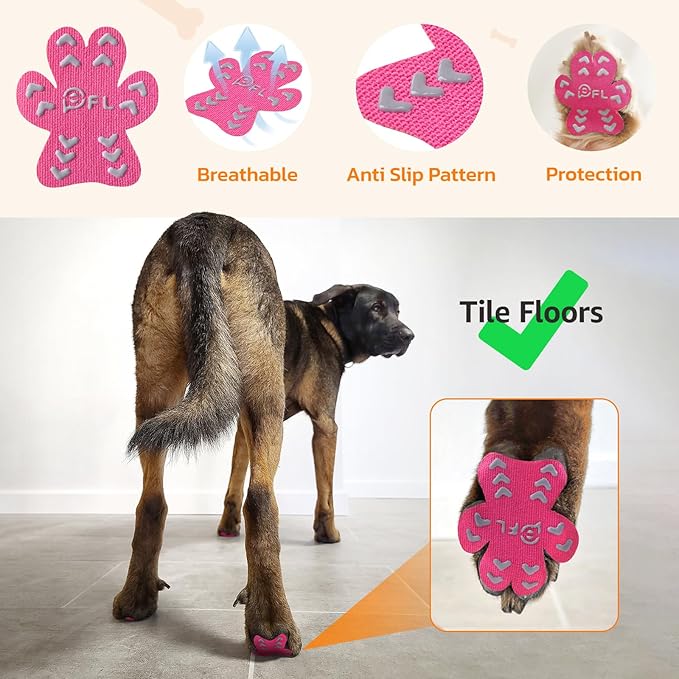 Non-Slip Dog Paw Protector Pads for Senior Dogs, Dog Paw Traction Stickers with Anti-Slip Rubber, Help Dogs Walk on Hardwood Floor, Essentials,Pink 48pcs, XXL for 61-80lbs