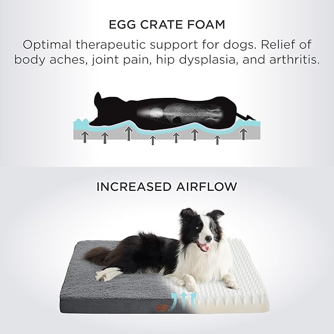 Bedsure XL Dog Bed for Crate - Large Orthopedic Flat Pet Beds with Removable Washable Cover, Egg Crate Foam Crate Mat, Suitable for Pet Up to 90 lbs
