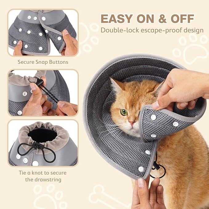 Avont Cat Cone Collar Soft to Stop Licking, Adjustable Foldable Lightweight Kitten Recovery Collar After Surgery for Small Dogs, Elizabeth Cone of Shame Alternative -Darkgrey(L)