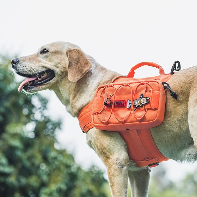 OneTigris Dog Backpack for Medium & Large Dogs, Mammoth Nylon Dog Pack Tactical Backpack Harness with Side Pockets for Hiking Walking Training Running