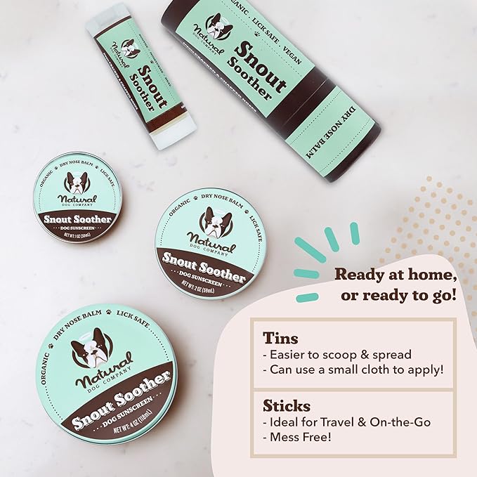 Natural Dog Company Snout Soother, Dog Nose Balm, Wax & Cream for Dry, Cracked Noses, Heals & Moisturizes with Shea Butter & Coconut Oil, Lick-Safe Nose Butter, Made in USA, 1 oz. Tin
