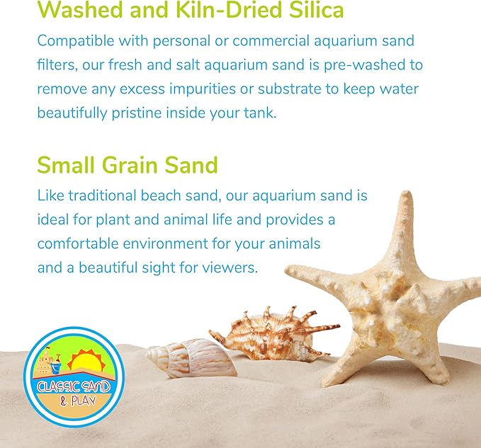 CLASSIC SAND & PLAY Natural Aquarium Sand for Freshwater and Saltwater Tanks, 40 lb. Bag, Improves Filter Life and Filtration Process, Pre-Washed Fine Sand, Orange
