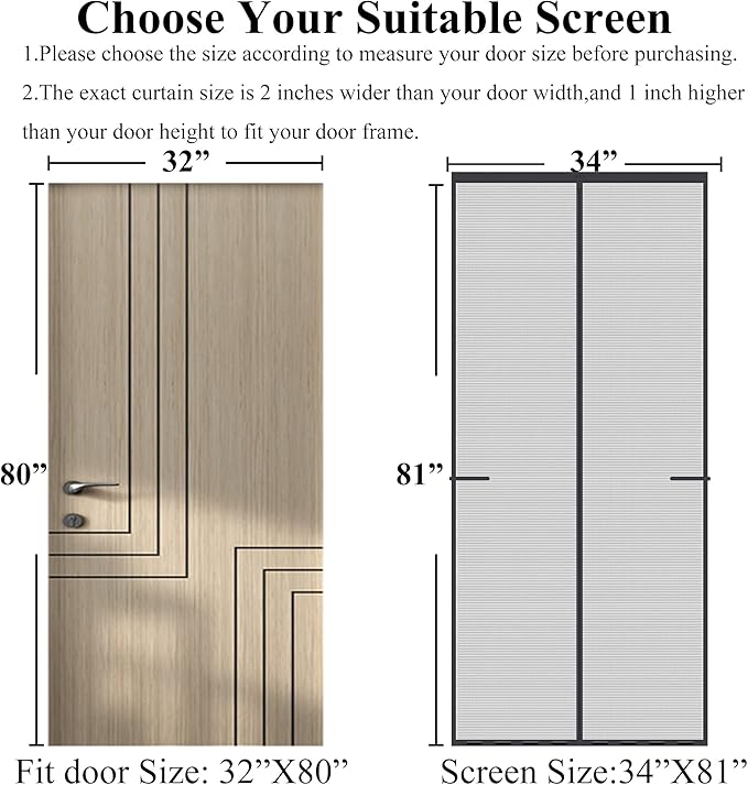 Magnetic Screen Door Upgraded-Model Full Strip Magnets,Fiberglass Heavy Duty Mesh Screen Doors Magnets,Retractable Door Screen Magnetic Closure for Single Front Patio Fit Doors to 32x80