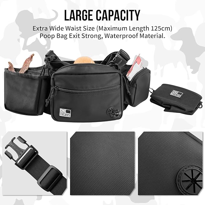 OneTigris Dog Treat Pouch for Training, Hands Free Dog Bag with Fanny Pack Waist Belt and Phone Holder, Portable, Waterproof, Adjustable, Large Capacity
