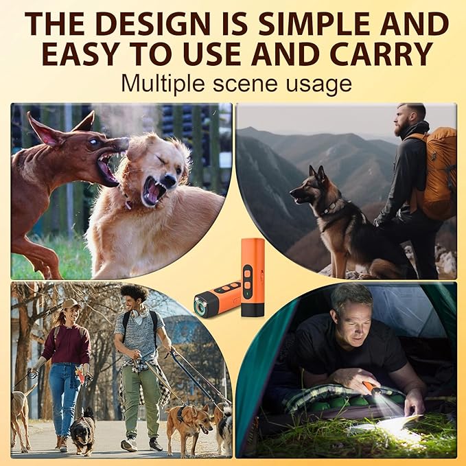Dog Bark Deterrent Device, Anti Barking Device for Dogs, 25FT Ultrasound Dog Bark Deterrent 3 Modes with LED Flashlight, for Training to Improve Bad Behavior (Orange)
