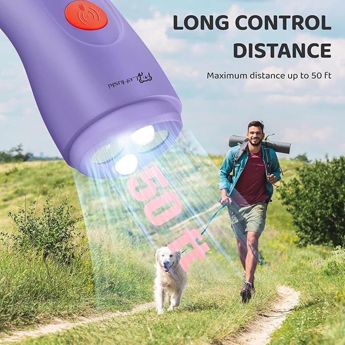 Dog Bark Deterrent Device - Rechargeable Ultrasonic Anti Barking Device for Dogs Effective Control up to 50 Ft Safe and Humane for Indoor and Outdoor Use Purple