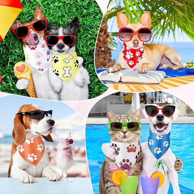 Abbylike 50 Pcs Paw Print Dog Bandanas Bulk Soft Triangle Scarves for Pets Party Costume Doggie Walking Photo Props Bibs for Pets Shops Adoption Events Halloween Party Gifts(19.7 x 13.8 x 13.8 Inch)
