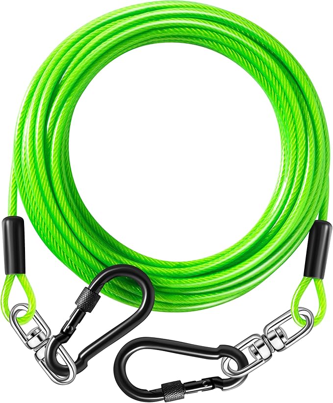 Dog Tie Out Cable 50FT-500Lbs,Heavy Duty Dog Leads Line for Yard with Swivel Hook,Medium Large Dogs Leash&Chains for Outside,Rust Chew Proof Dogs Run Cable for Outdoor Camping (Green, 50FT)