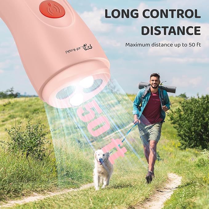 Dog Bark Deterrent Device - Rechargeable Ultrasonic Anti Barking Device for Dogs Effective Control up to 50 Ft Safe and Humane for Indoor and Outdoor Use Pink