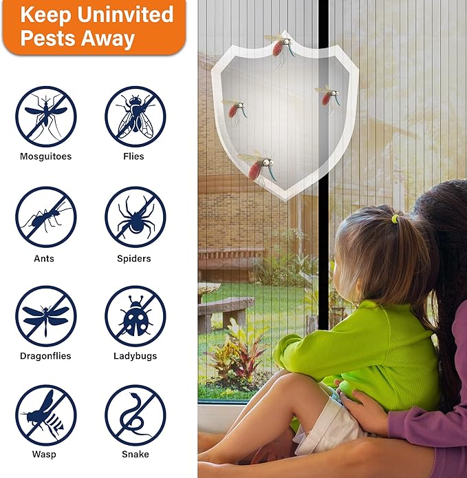 Magnetic Screen Door,Self Sealing Magnets, Easy Install Screen Doors with Magnets,Pet & Kid Friendly- Fits Doors up to36 x 78 Inches