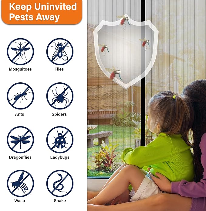 Magnetic Screen Door，Screen Door Mesh，Keep Bugs Out, Heavy-Duty Mesh Curtain,Pet and Kid Friendly, Works with Front Doors, Sliding Doors（32x80 Inch ‎Black
