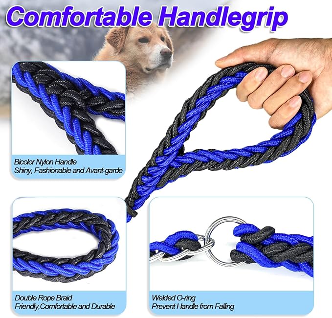 Dog Leash Rope Chain, Nylon Rope Metal Chain for Pet Leads. 6ft Heavy Duty Chew Proof Training Walking for Medium Large Dogs. (Medium, Blue&Black)