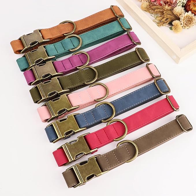 Didog Soft PU Leather Dog Collar, Stylish Quick Released Dog Collars for Large Dogs, Easy Clean Adjustable Pet Collar for Daily Walking, Green, XL Fit 17-27" Neck