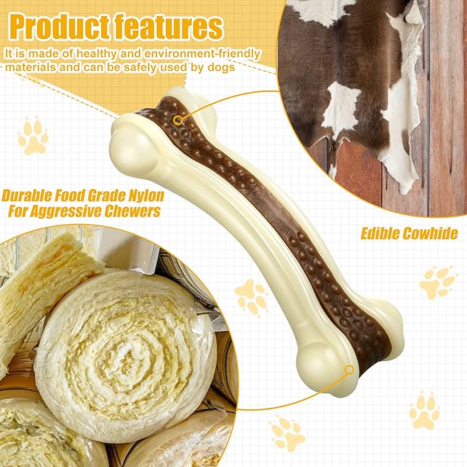 Sosation 6 Pcs Dog Toys for Aggressive Chewers Nylon Beef Flavor Bones Tough Puppy Teething Toys Puppy Chew Bones for Large Medium Small Breed Dogs Puppies Pets Chew Toys(Medium)