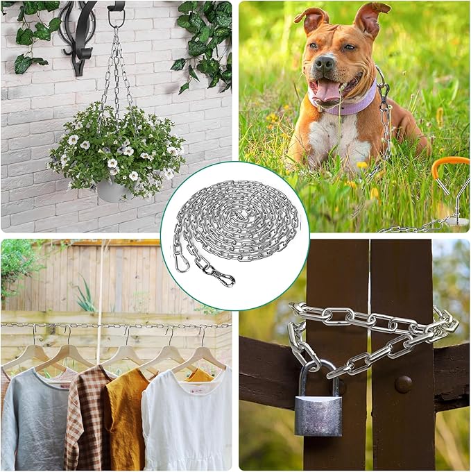Tresbro Heavy Duty Dog Chains for Outside, 15FT Stainless Steel Tie Out Cable with Swivel Hook for Large Dogs, Metal Chew Proof Pet Runner Chain Leash Lead for Outdoor Camping Hiking Yard, 5MM