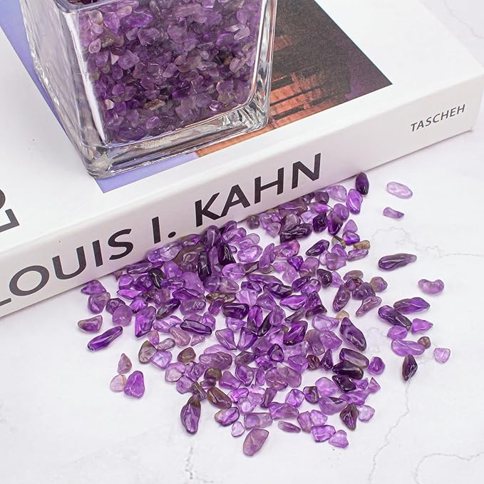 0.5 Lb/230g Amethyst Quartz Crystal Chips Bulk, Purple Crushed Stones Natural Gemstones Healing Reiki Crystals Mini Quartz Vase Filler Aquarium Gravel Rocks, 5-7mm