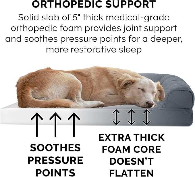 Furhaven Orthopedic Dog Bed for Large Dogs w/ Removable Bolsters & Washable Cover, For Dogs Up to 125 lbs - Quilted Sofa - Iron Gray, Jumbo Plus/XXL