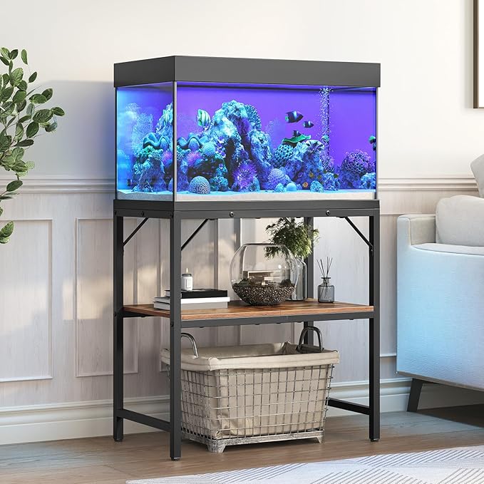20 Gallon Fish Tank Stand, Aquarium Stand with 2-Tier Storage Shelves, Heavy Duty Breeder Turtle Terrarium Stand Rack for Home Office, 24.0" L x 11.8" W x 24.4" H, Rustic Brown FTHR2001